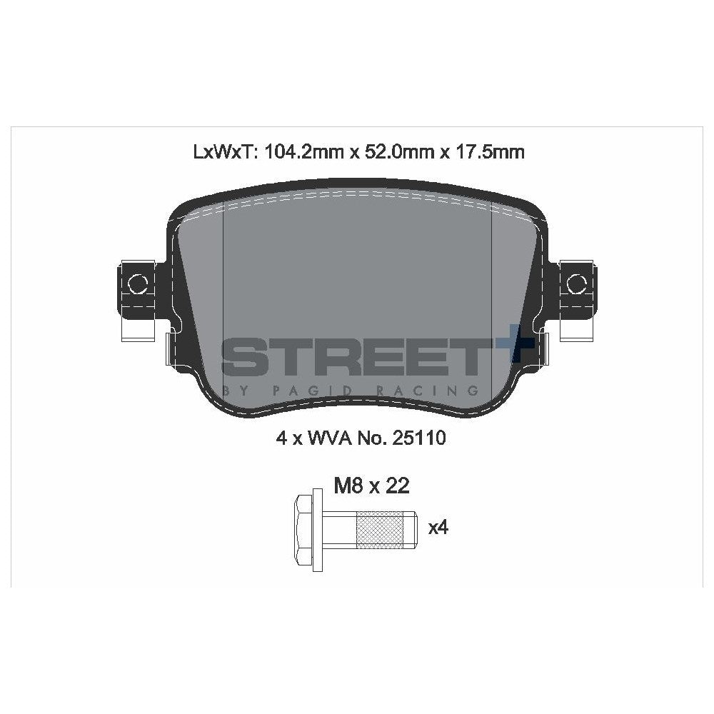 Pagid Street Brake Pads 104.2mm x 52mm T8108SP2001 - Rear