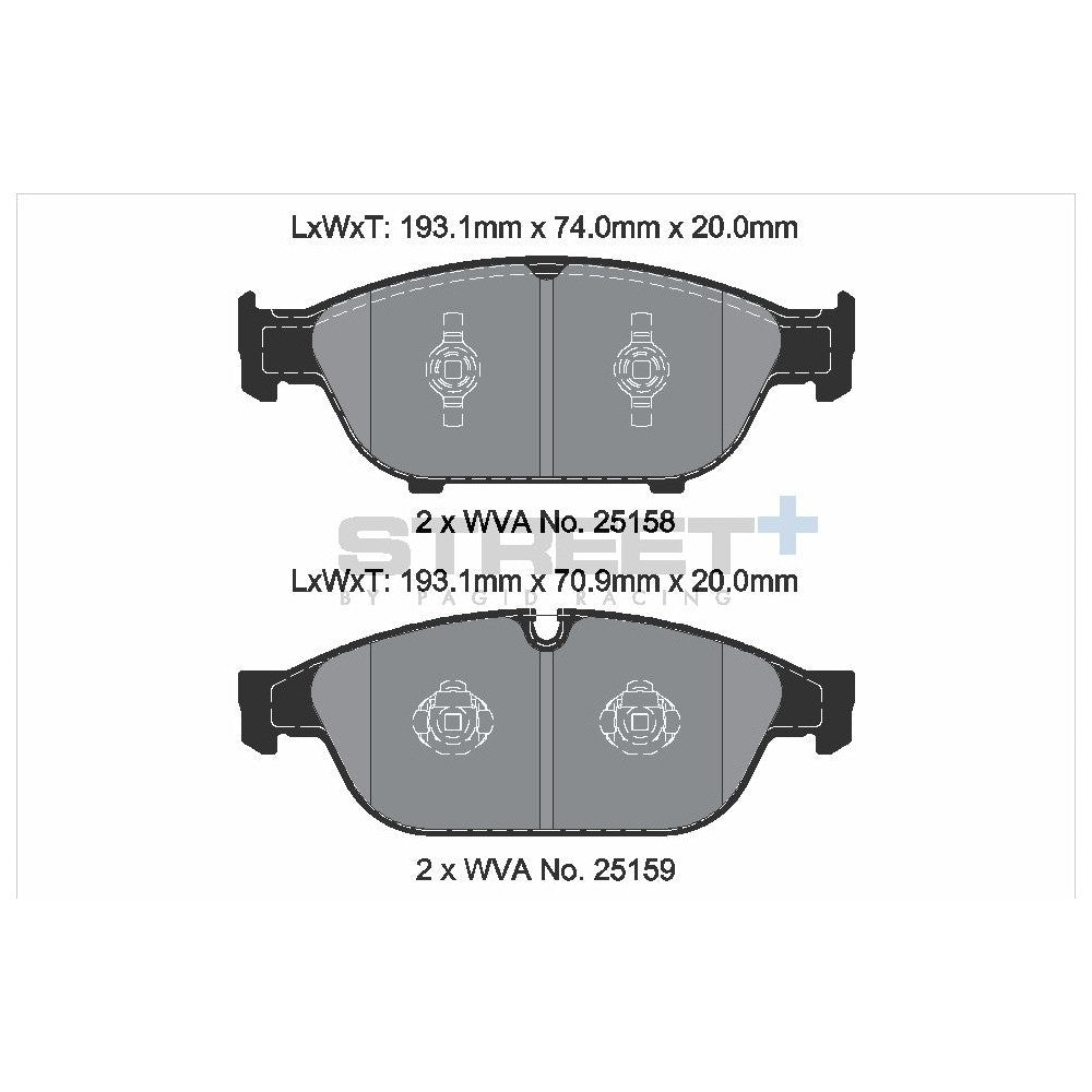 Pagid Street Brake Pads 192.9mm x 74mm T8109SP2001 - Front
