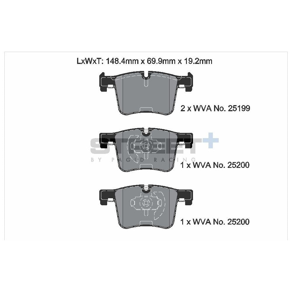 Pagid Street Brake Pads 148.4mm x 69.9mm T8113SP2001 - Front