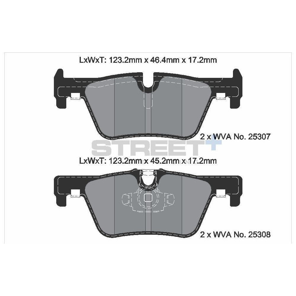Pagid Street Brake Pads 123.2mm x 45.2mm T8117SP2001 - Rear