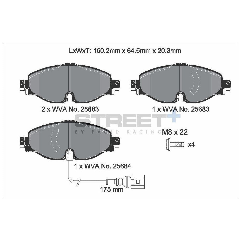 Pagid Street Brake Pads 160.2mm x 64.5mm T8122SP2001 - Front