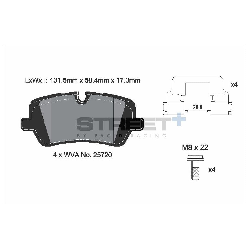 Pagid Street Brake Pads 131.5mm x 58.4mm T8123SP2001 - Rear