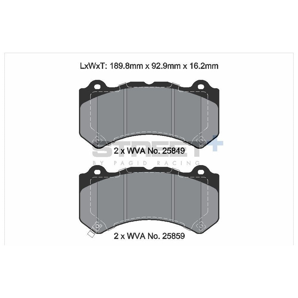 Pagid Street Brake Pads 189.7mm x 92.9mm T8127SP2001 - Front