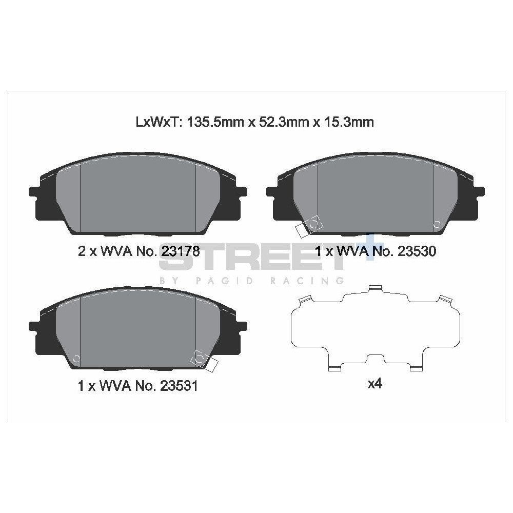 Pagid Street Brake Pads 135.5mm x 52.4mm T8166SP2001 - Front