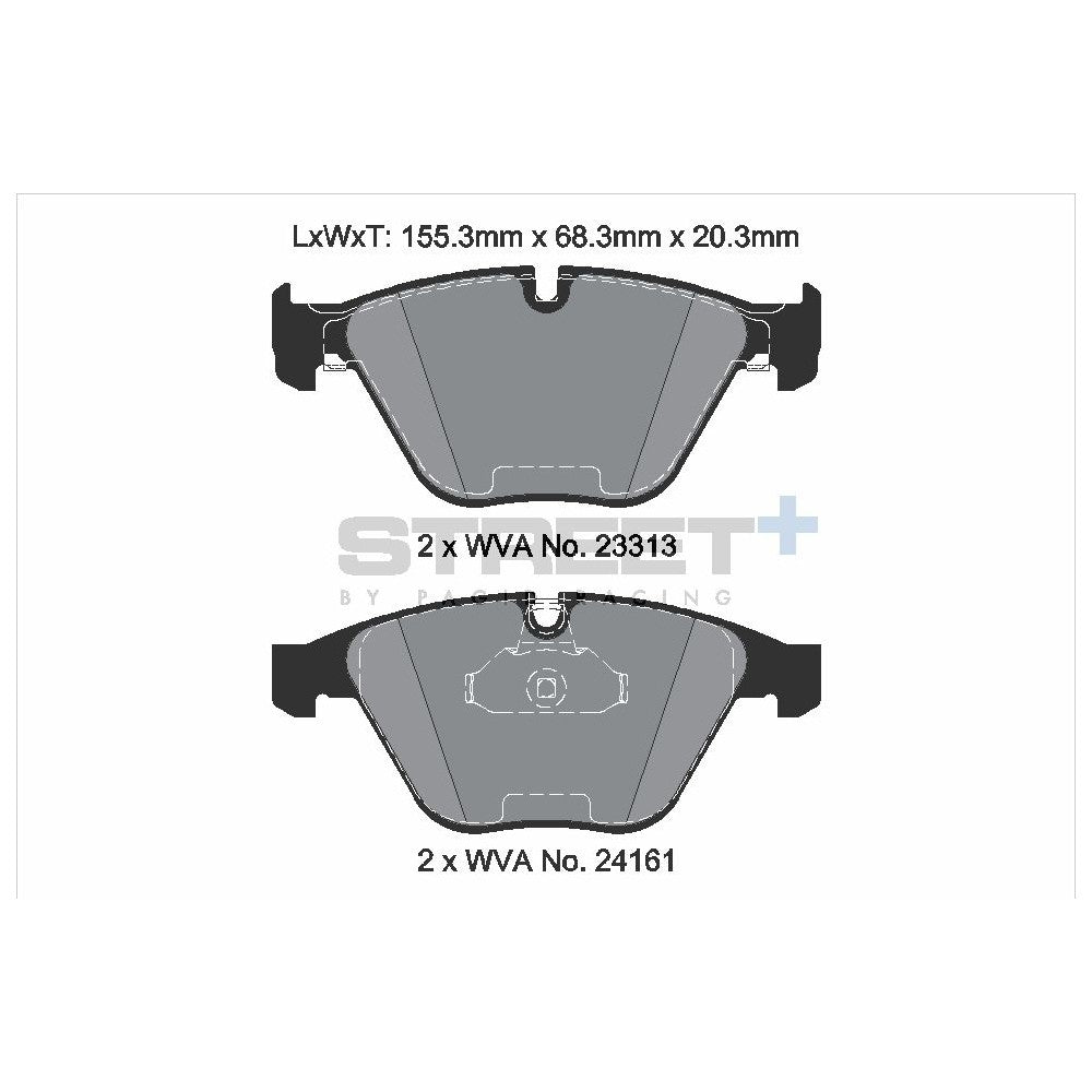 Pagid Street Brake Pads 155.3mm x 68.3mm T8169SP2001 - Front