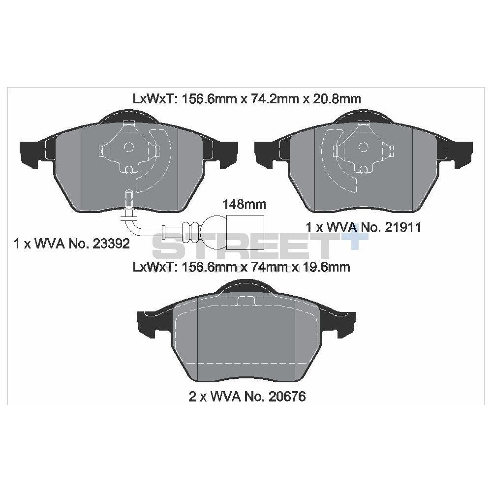 Pagid Street Brake Pads 156.3mm x 74mm T8173SP2001 - Front