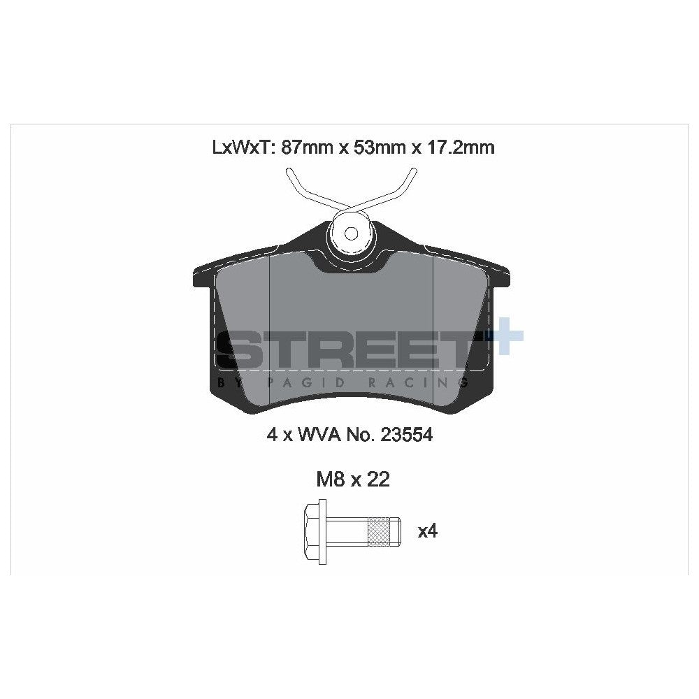 Pagid Street Brake Pads 87mm x 53mm T8176SP2001 - Rear