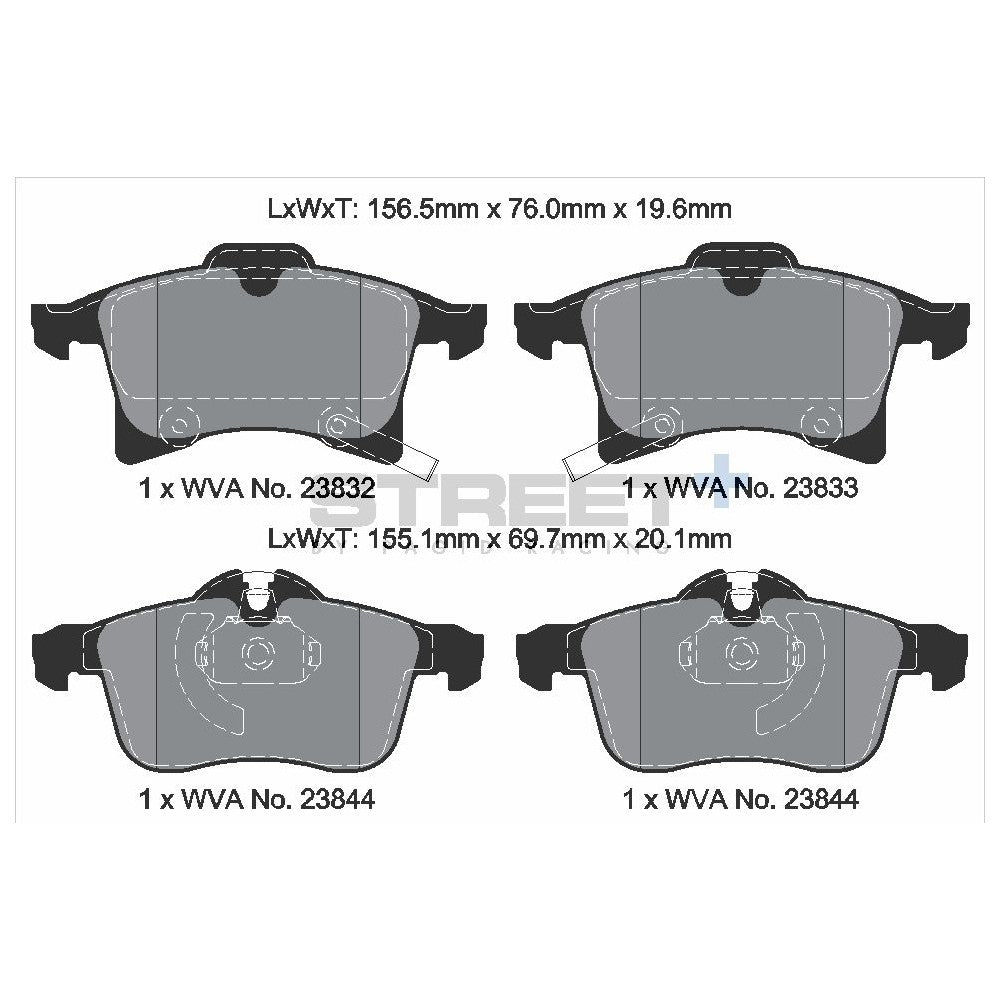Pagid Street Brake Pads 155.1mm x 69.6mm T8179SP2001 - Front