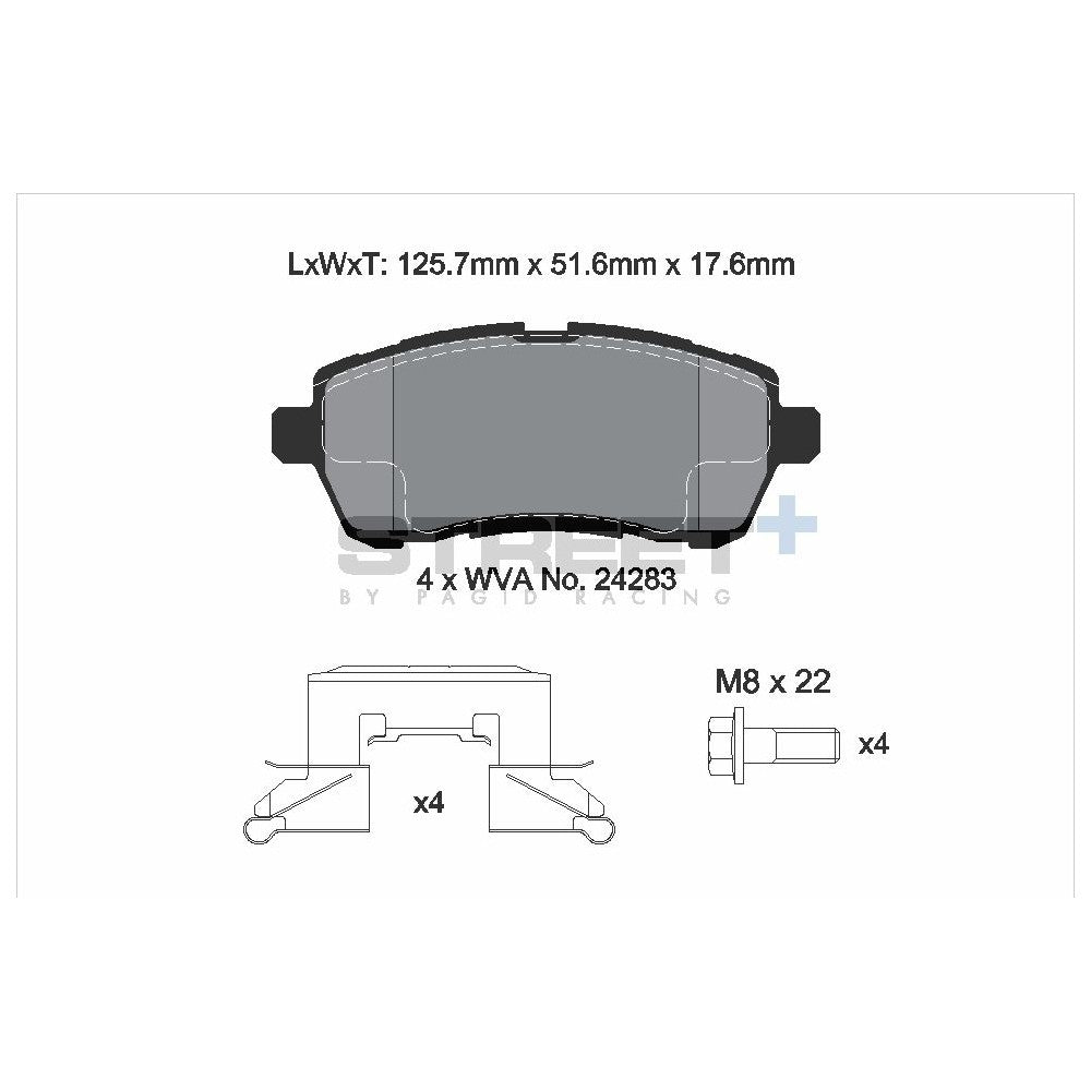 Pagid Street Brake Pads 125.6mm x 51.7mm T8187SP2001 - Front