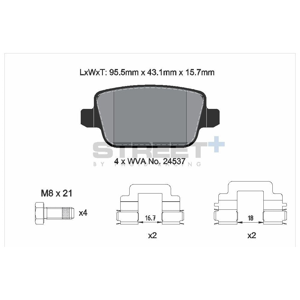 Pagid Street Brake Pads 95.4mm x 43.2mm T8189SP2001 - Rear