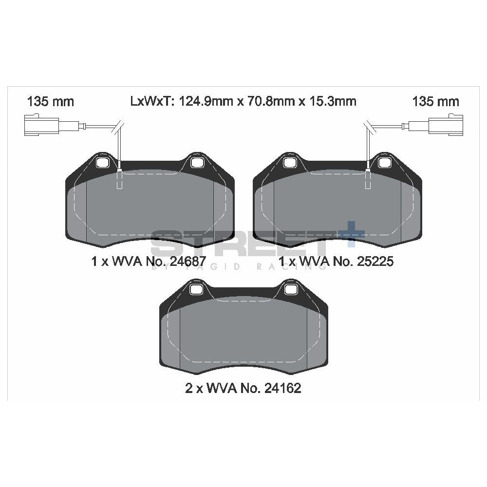 Pagid Street Brake Pads 124.8mm x 70.8mm T8190SP2001 - Front
