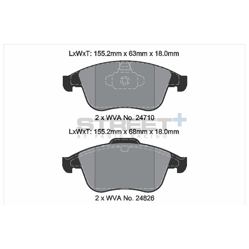 Pagid Street Brake Pads 155.1mm x 63-68mm T8191SP2001 - Front