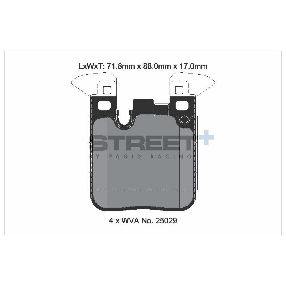 Pagid Street Brake Pads 71.8mm x 88mm T8195SP2001 - Rear
