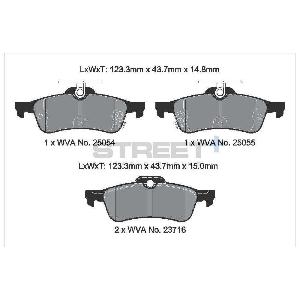 Pagid Street Brake Pads 123.2mm x 43.8mm T8196SP2001 - Rear