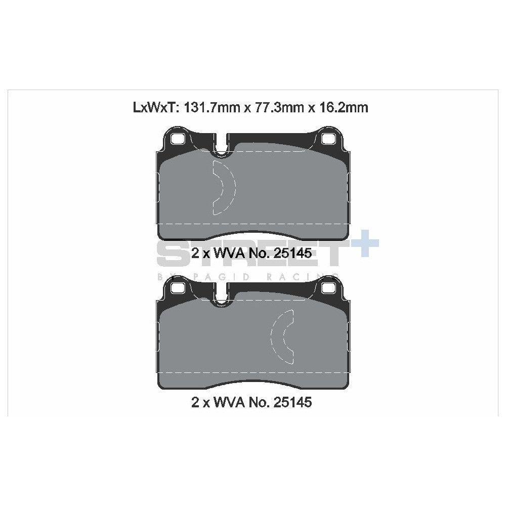 Pagid Street Brake Pads 131.9mm x 77.2mm T8198SP2001 - Front