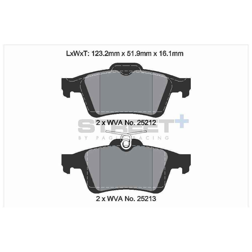 Pagid Street Brake Pads 123.2mm x 51.9mm T8199SP2001 - Rear