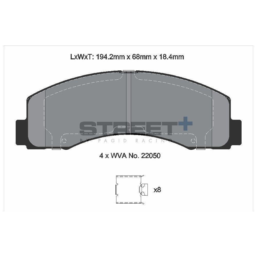 Pagid Street Brake Pads 194.2mm x 68mm T8208SP2001 - Front