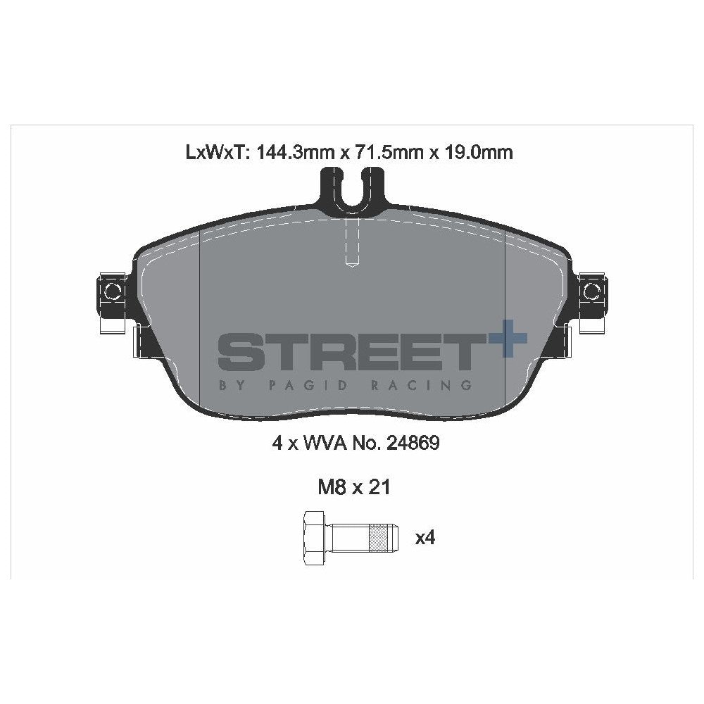 Pagid Street Brake Pads 144mm x 71.5mm T8215SP2001 - Front