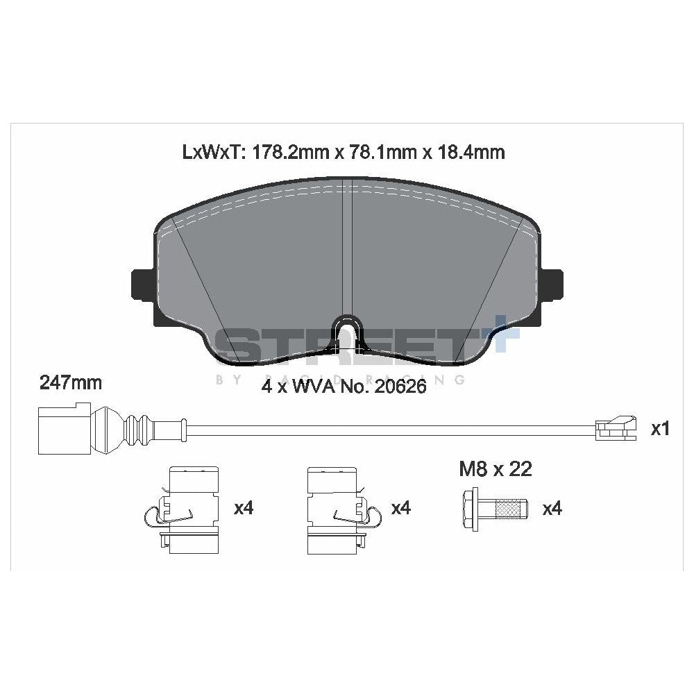 Pagid Street Brake Pads 177.9mm x 78.1mm T8218SP2001 - Front