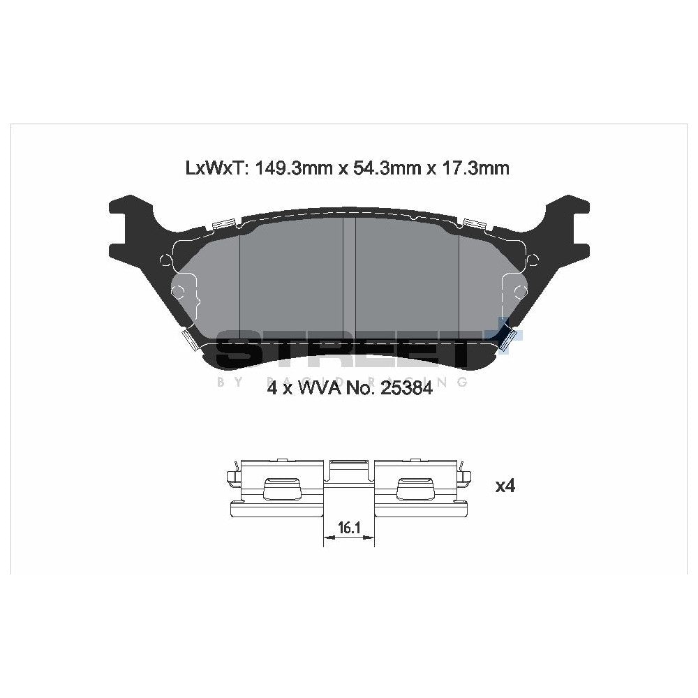 Pagid Street Brake Pads 149.1mm x 54.6mm T8220SP2001 - Rear