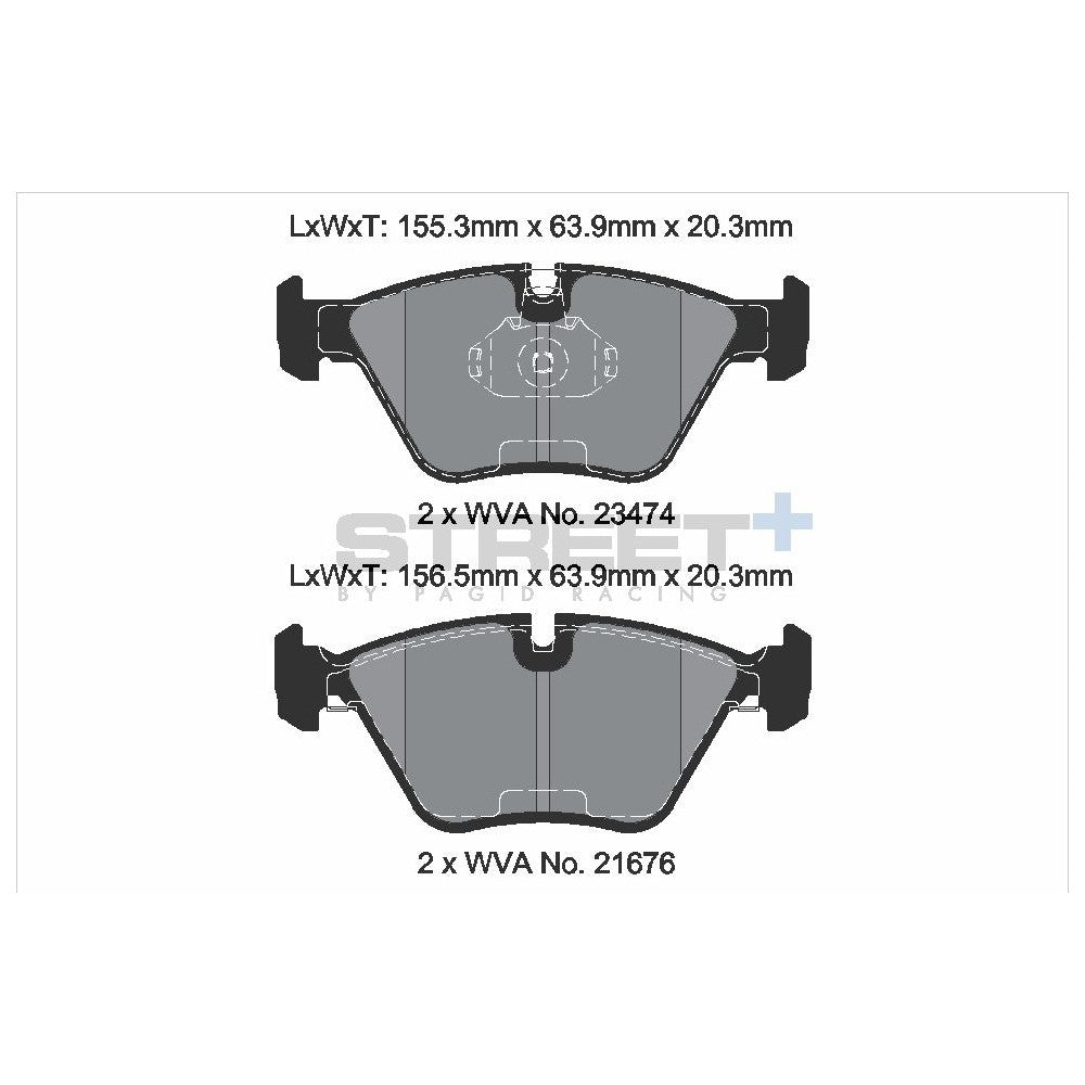 Pagid Street Brake Pads 155.1mm x 63.9mm T8222SP2001 - Front
