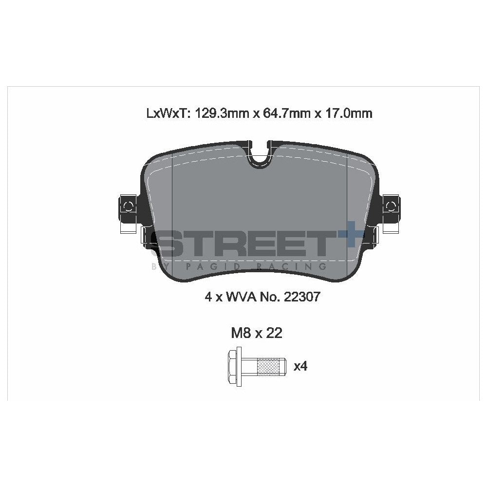Pagid Street Brake Pads 129.3mm x 64.7mm T8227SP2001 - Rear