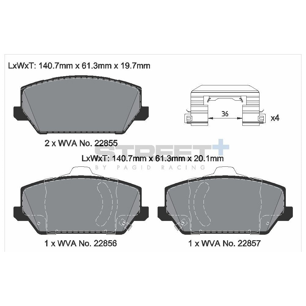 Pagid Street Brake Pads 140.7mm x 61.3mm T8229SP2001 - Front