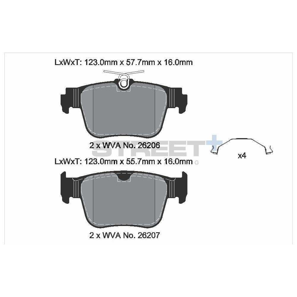 Pagid Street Brake Pads 123mm x 57.7mm T8232SP2001 - Rear