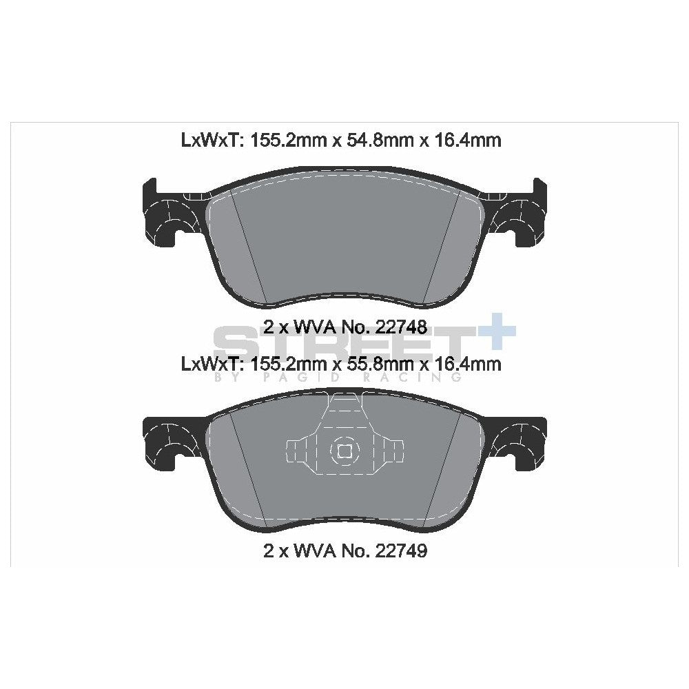 Pagid Street Brake Pads 155.2mm x 54.8mm T8234SP2001 - Front