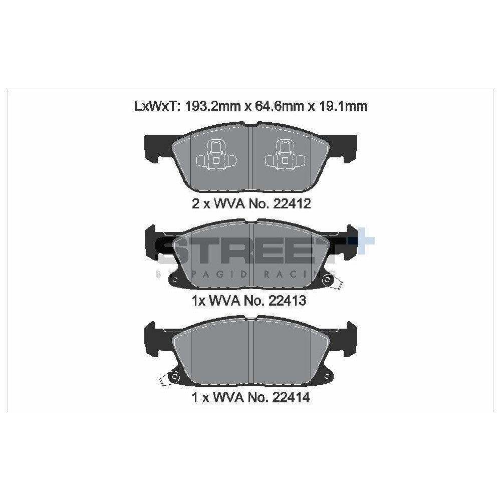 Pagid Street Brake Pads 193.2mm x 64.6mm T8236SP2001 - Front