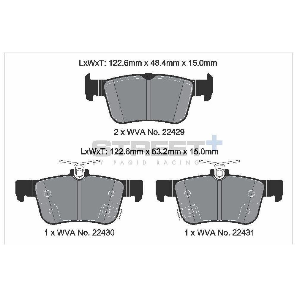 Pagid Street Brake Pads 122.6mm x 53.2mm T8237SP2001 - Rear