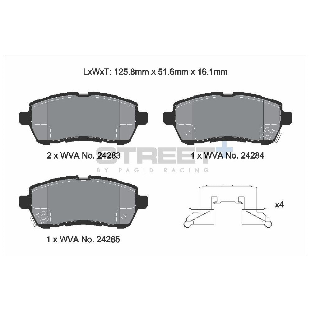 Pagid Street Brake Pads 125.6mm x 51.7mm T8241SP2001 - Front