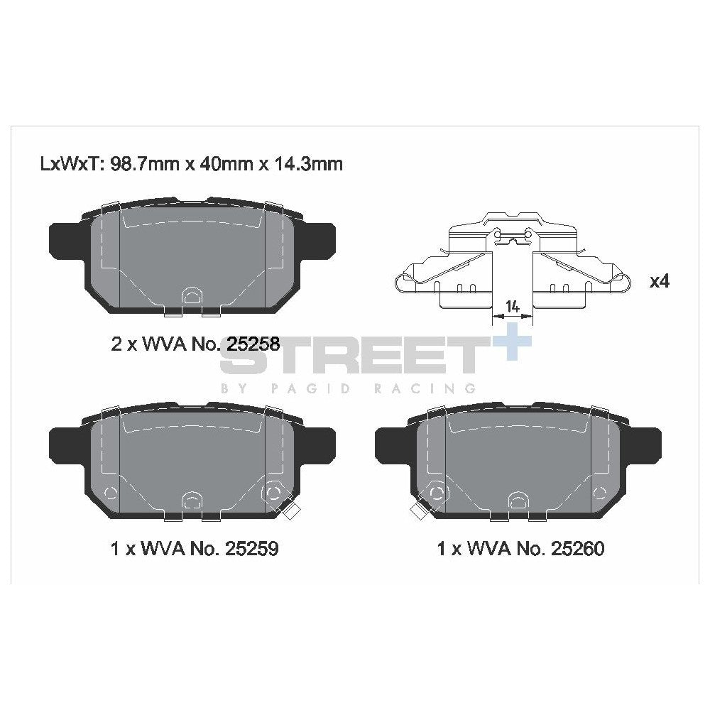 Pagid Street Brake Pads 98.7mm x 40mm T8242SP2001 - Rear