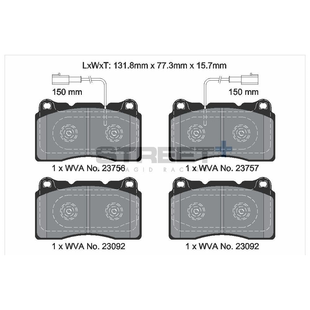 Pagid Street Brake Pads 131.8mm x 77.3mm T8254SP2001 - Front