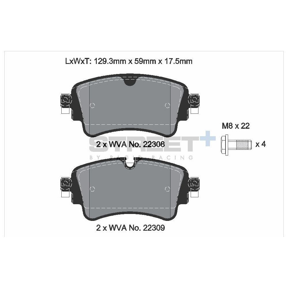 Pagid Street Brake Pads 129.2mm x 59mm T8260SP2001 - Rear