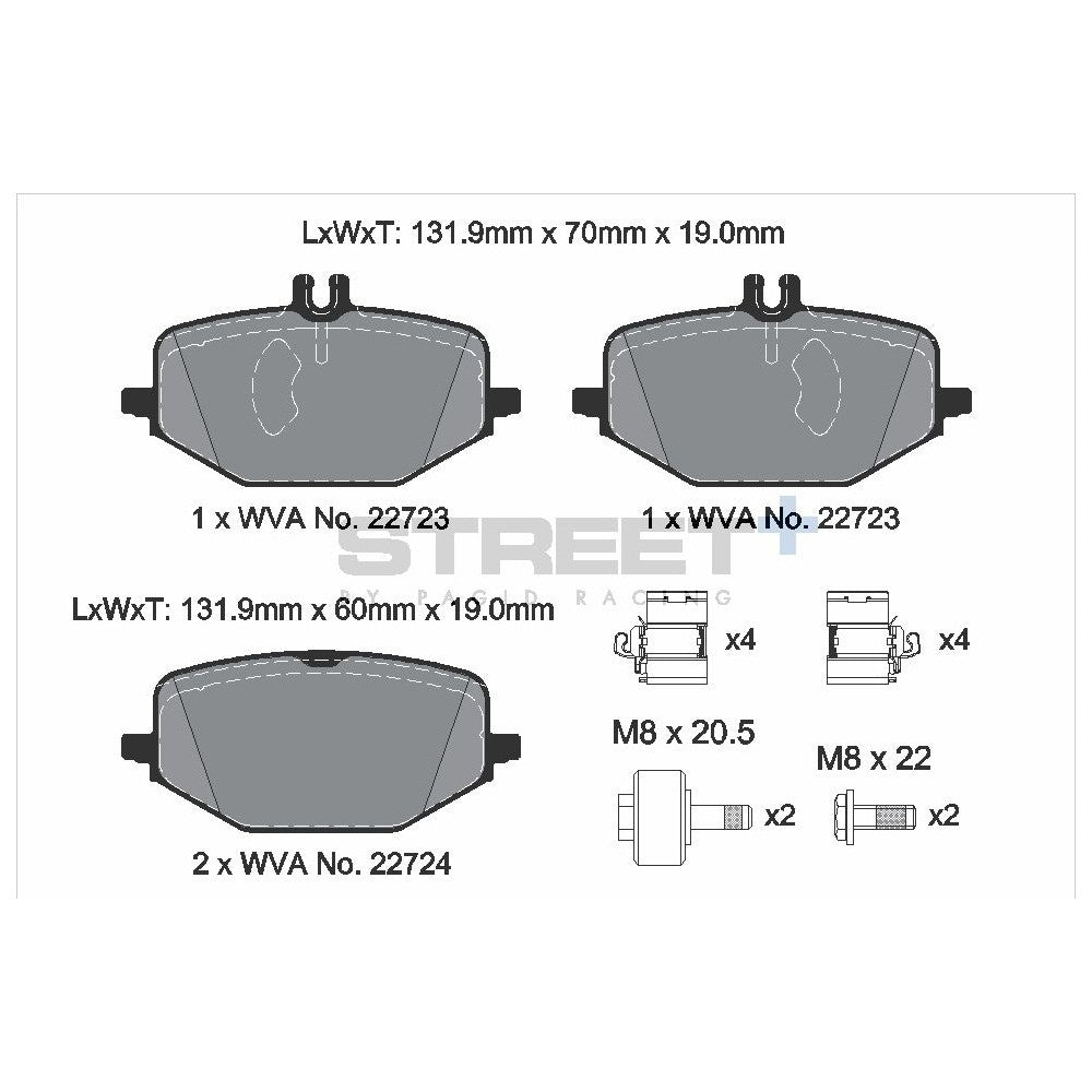 Pagid Street Brake Pads 131.9mm x 70mm T8263SP2001 - Rear