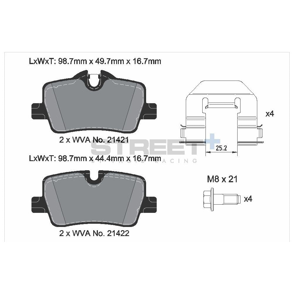 Pagid Street Brake Pads 98.7mm x 49.7mm T8266SP2001 - Rear