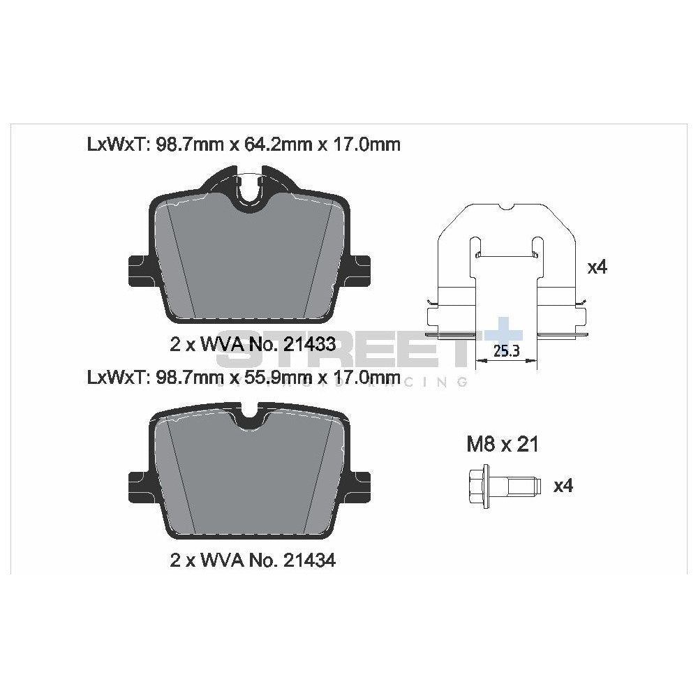 Pagid Street Brake Pads 98.7mm x 64.2mm T8267SP2001 - Rear