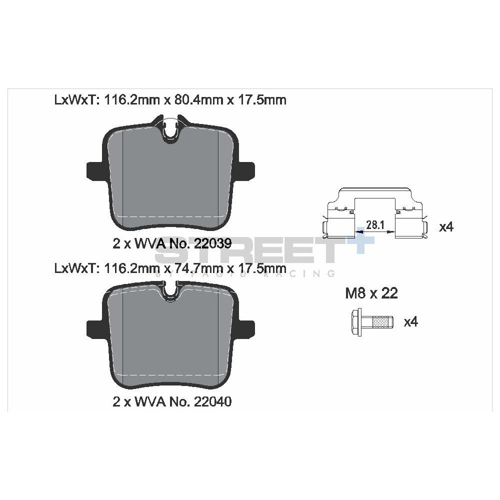 Pagid Street Brake Pads 80.4mm x 116.2mm T8268SP2001 - Rear