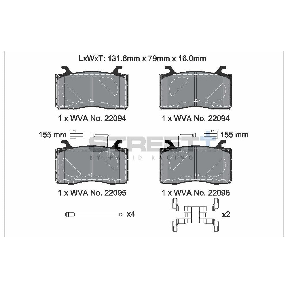 Pagid Street Brake Pads 131.6mm x 79mm T8284SP2001 - Front