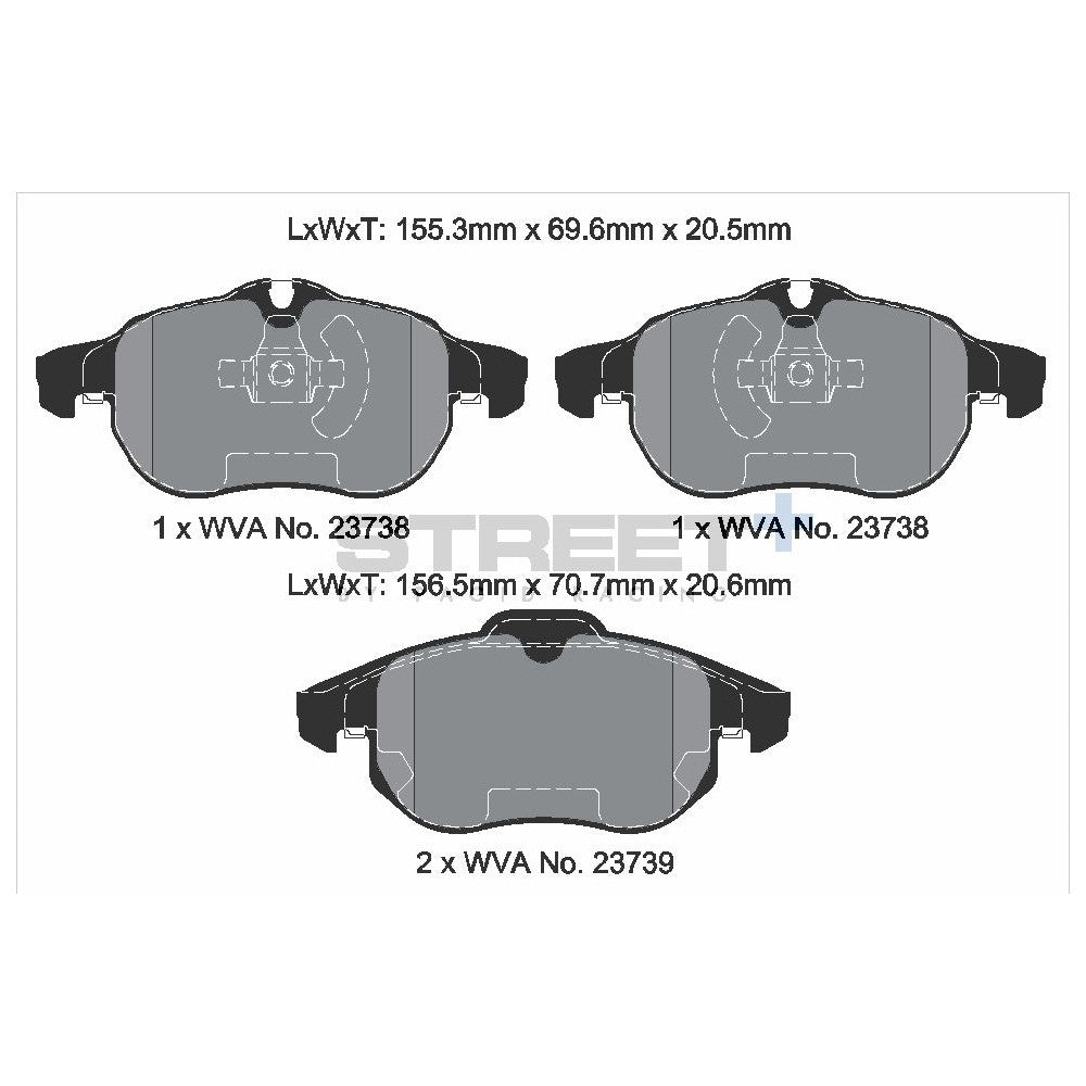 Pagid Street Brake Pads 156.3mm x 69.6mm T8294SP2001 - Front