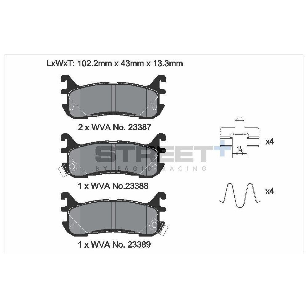 Pagid Street Brake Pads 102.1mm x 43mm T8295SP2001 - Rear