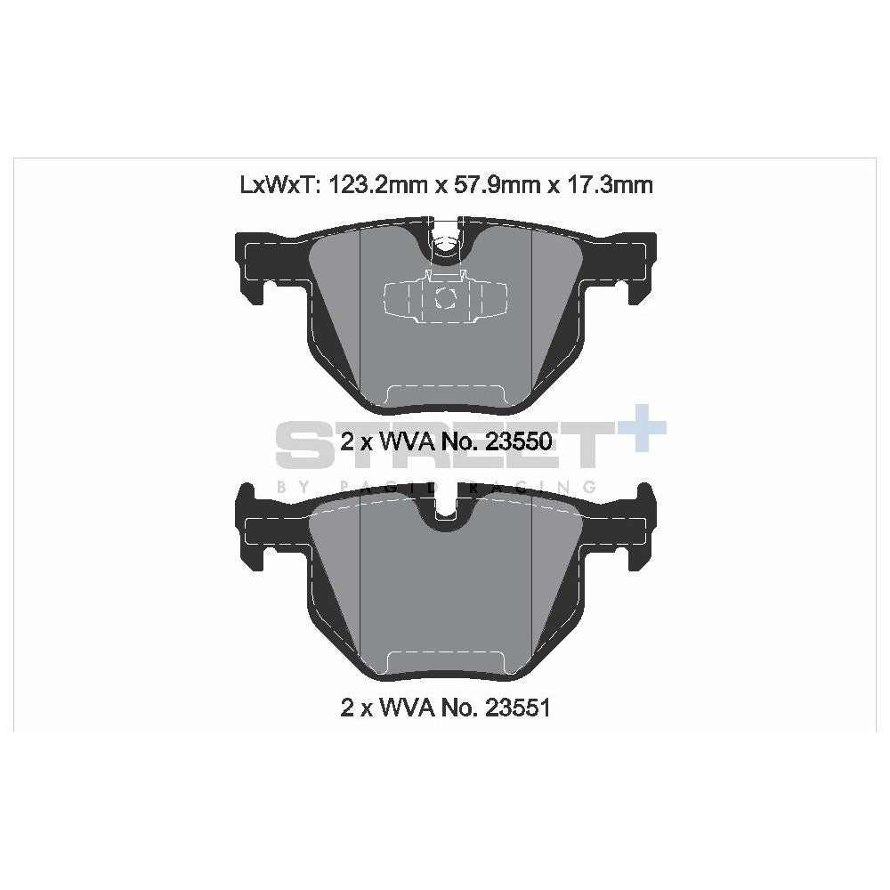 Pagid Street Brake Pads 123mm x 57.9mm T8298SP2001 - Rear