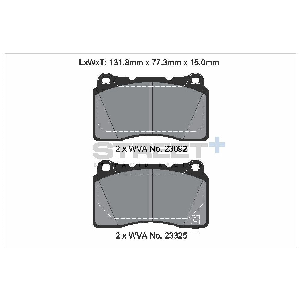 Pagid Street Brake Pads 131.6mm x 77.2mm T8300SP2001 - Front