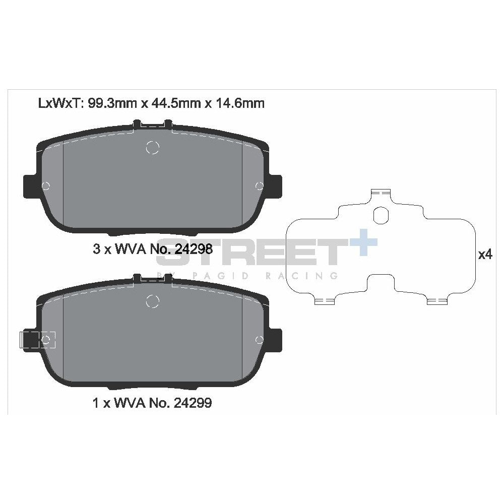 Pagid Street Brake Pads 99.3mm x 44.5mm T8302SP2001 - Rear
