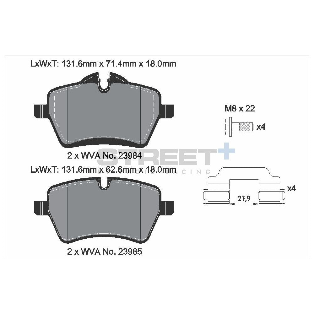 Pagid Street Brake Pads 131.6mm x 71.4mm T8303SP2001 - Front