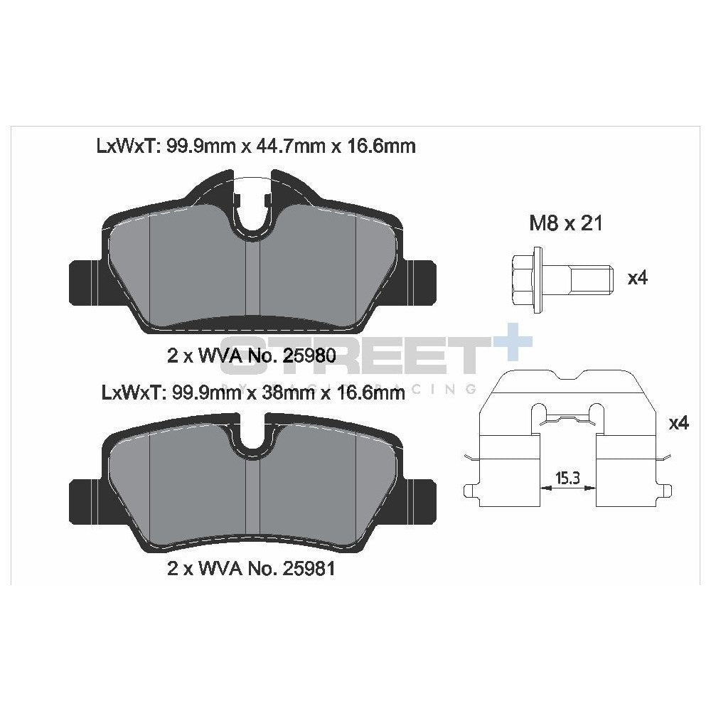 Pagid Street Brake Pads 99.9mm x 44.7mm T8305SP2001 - Rear