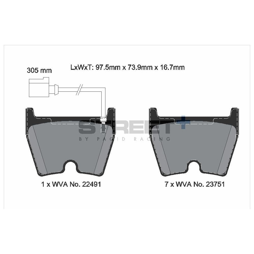 Pagid Street Brake Pads 97.5mm x 73.9mm T8306SP2001 - Front