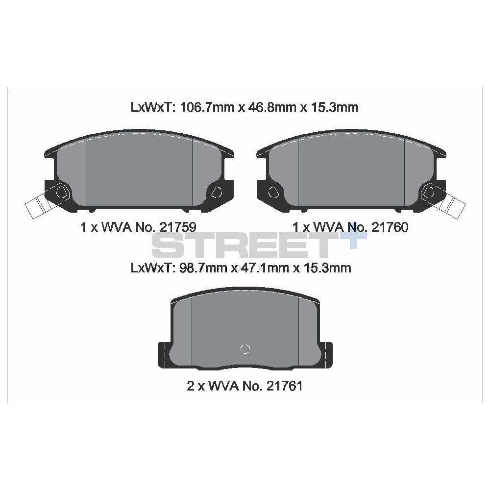 Pagid Street Brake Pads 106.7mm x 47.1mm T8307SP2001 - Rear
