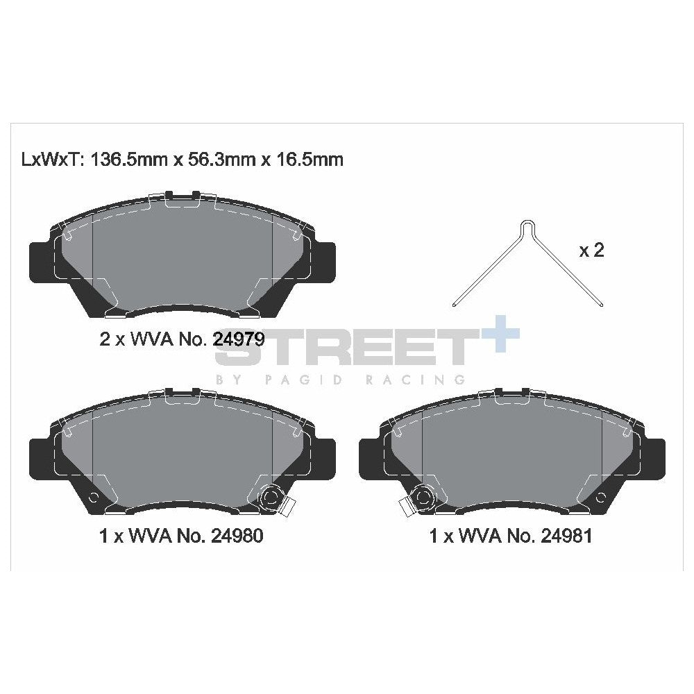 Pagid Street Brake Pads 136.5mm x 56.3mm T8310SP2001 - Front